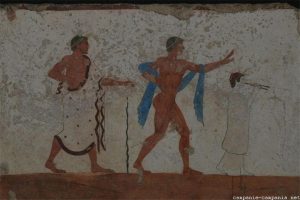 Muurschilderingen uit het museum in Paestum in Cilento.